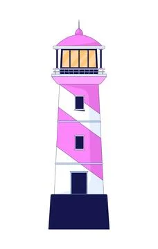 Striped lighthouse front view 2D cartoon object Stock Illustration