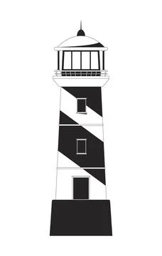 Striped lighthouse front view 2D line object Stock Illustration