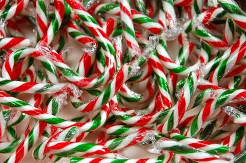 Striped mini candy canes Foto stock