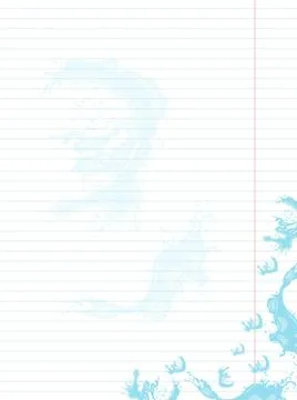 A striped notebook page with subtle watercolor splashes of water along the .. Stock Illustration