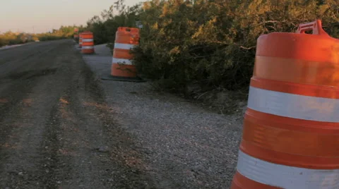 Striped Orange Traffic Barrels Blockade Roadwork Stock Footage 64363864