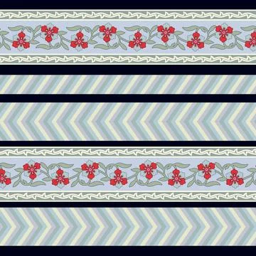 A striped pattern border with flowers and leaves on it Stock Illustration
