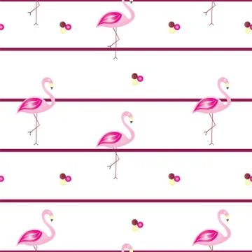 Striped pattern with flamingos - summer theme Stock Illustration