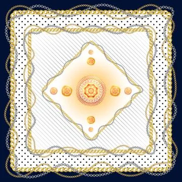 Striped pattern with golden chains. Patch for scarfs, print, fabric, textile. Stock Illustration