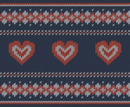 Striped pattern with hearts on blue background Stock Illustration