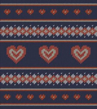 Striped pattern with red hearts on blue background Stock Illustration