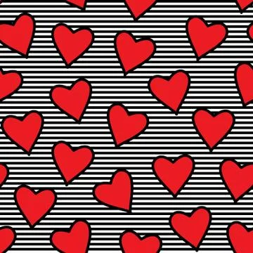 Striped pattern with red hearts Stock Illustration