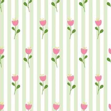 Striped pattern with tulips Stock Illustration