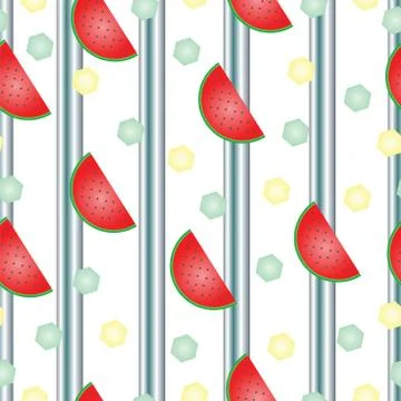 Striped pattern with watermelon vector and polka dots Stock Illustration