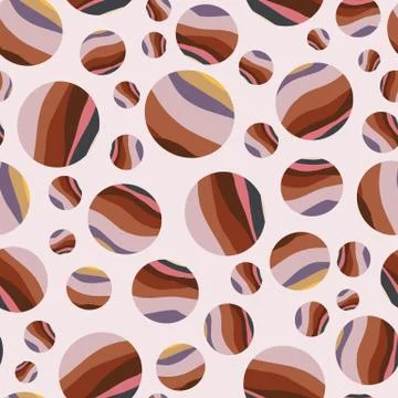 Striped planet polka dot circle seamless pattern background. Soft pink spice Stock Illustration