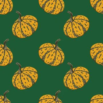 Striped pumpkin seamless pattern. Thanksgiving autumn vegetable harvest bac.. Illustrazione stock