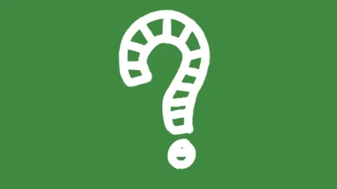 Striped question mark hand-drawn cartoon graphic with chalk outline FAQ help Video stock 337785631