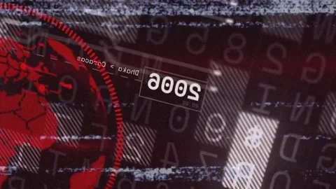 Striped rectangle appearing and rotated numeric label moving, red globe sweeping Stock Footage 329899458