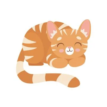 Striped Red Cat Sleeping, Cute Kitten Animal Pet Character Vector Illustration Illustrazione stock