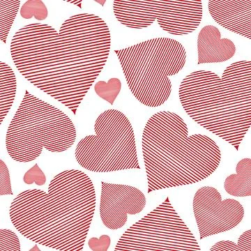 Striped red hearts seamless pattern. Vector design for textile, backgrounds Illustrazione stock