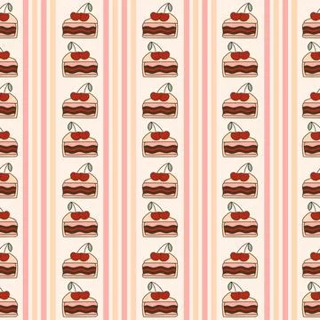 Striped retro seamless pattern with cake pieces Illustrazione stock