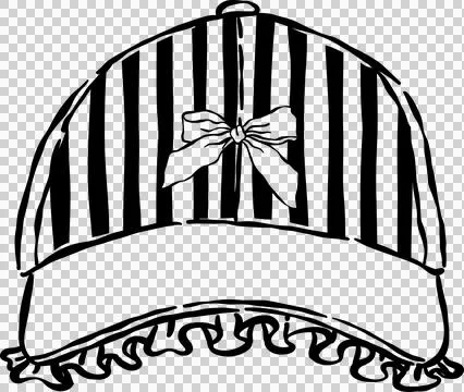 Striped Ruffled Baseball Cap Outline with Bow Whimsical hand drawn 库存插图