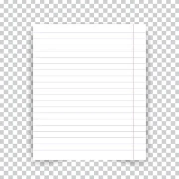 Striped school notebook paper sheet on transparent background. . Stock Illustration