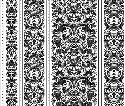 Striped seamless pattern on baroque style. Seamless floral wallpaper. Damask Stock Illustration