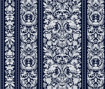 Striped seamless pattern on baroque style. Seamless floral wallpaper. Damask Stock Illustration