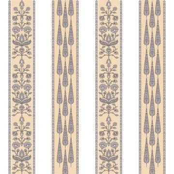 A striped seamless pattern border with a floral design on it Stock Illustration