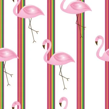 Striped seamless pattern with flamingos vector Illustrazione stock