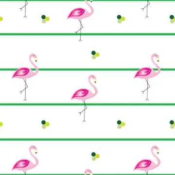Striped seamless pattern with flamingos vector - green lines 스톡 일러스트