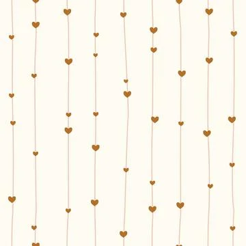 Striped seamless pattern with hearts. Retro background with hand drawn lines Stock Illustration