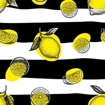 Striped seamless pattern with lemons. Illustrazione stock