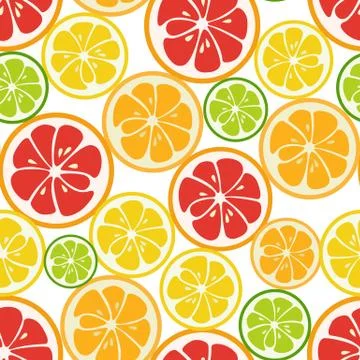 Striped seamless pattern with lime, orange and grapefruit Illustrazione stock