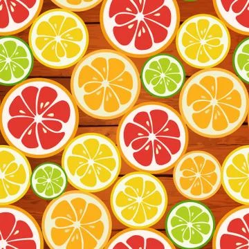 Striped seamless pattern with lime, orange and grapefruit Illustrazione stock