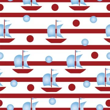Striped seamless pattern with red lines and boats Stock Illustration