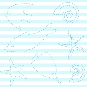 Striped seamless pattern with sea life Illustrazione stock