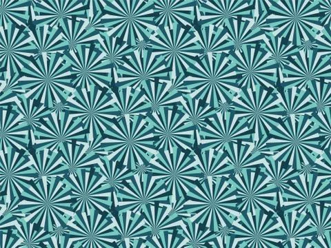 Striped shapes with rays. Abstract geometric seamless pattern. Vector. Stock Illustration
