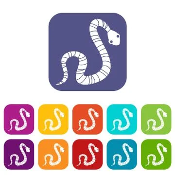 Striped snake icons set flat Illustration