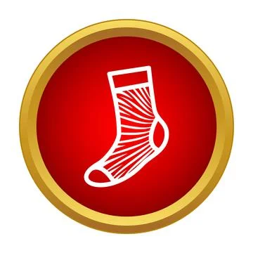 Striped sock icon on a red button background Stock Illustration