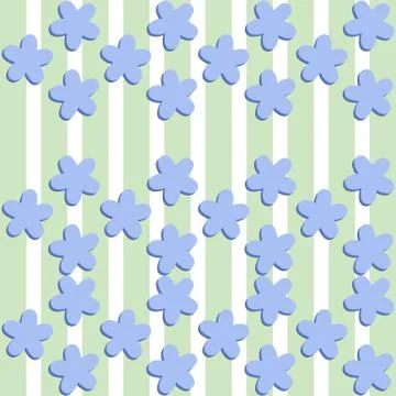 Striped soft green background covered with simple stylized flax flowers Stock Illustration
