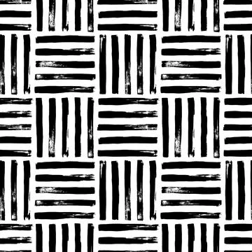 Striped square hand drawn vector seamless pattern. Stock Illustration
