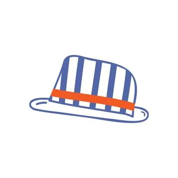 Striped Summer Sun Hat in Mediterranean Hand Drawn Style Icon Sticker logo Stock Illustration