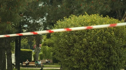 Striped tape overlapping path. Stock Footage 112376327