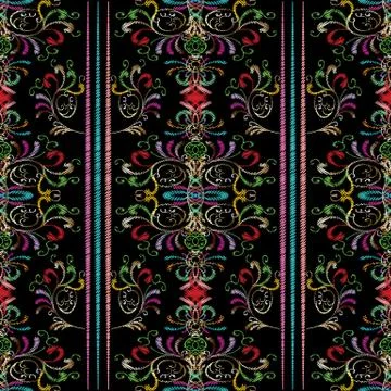 Striped tapestry Baroque seamless pattern. Floral background Stock Illustration