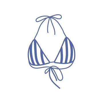 Striped Tie string Bikini Top in Mediterranean Hand Drawn Style Minimalistic Stock Illustration
