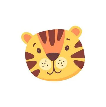 Striped tiger head isolated flat cartoon mask face Stock Illustration