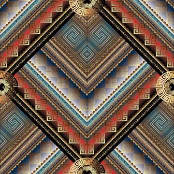 Striped tribal geometric seamless pattern. Vector greek key meanders 스톡 일러스트