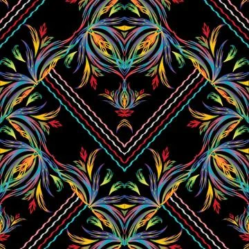 Striped vector Baroque seamless pattern. Floral geometric background with vin Illustrazione stock