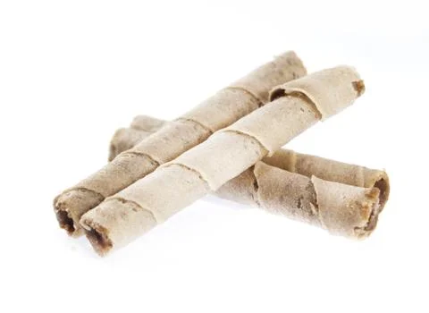 Striped wafer rolls Stock Photos