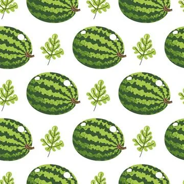 Striped Watermelon Seamless Pattern. Round Flat Design Fruit Repeat. For Summer Illustrazione stock