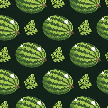 Striped Watermelon Seamless Pattern. Round Flat Design Fruit Repeat. For Summer Stock Illustration