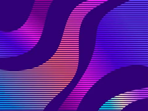 Striped waves with liquid gradient. Modern trend background. Synthwave, futur Stock Illustration