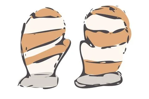 Striped Winter Mittens Doodle Pair Illustration Ilustração Stock